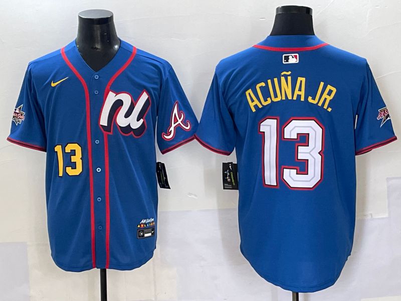 Men 2025 Atlanta Braves #13 Acuna jr Blue All star Nike MLB Jersey style 7